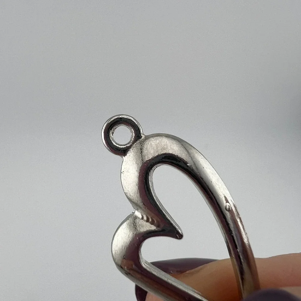 Silver Tone Open Heart Pendant Charm Minimalist Jewelry Making Finding Supply